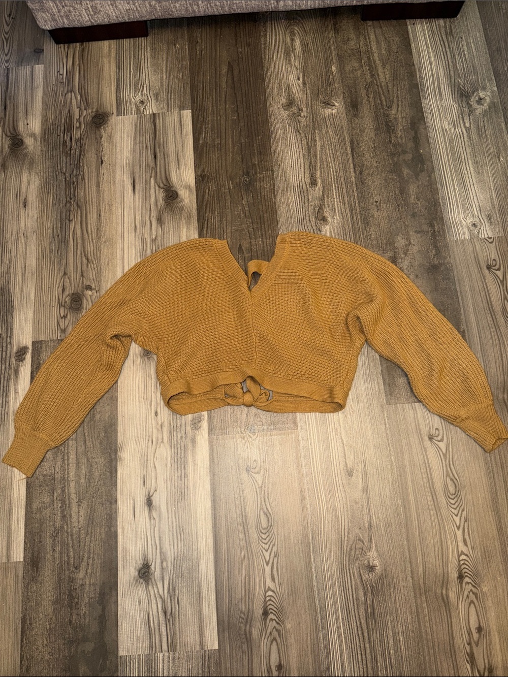 Mustard Tie-Back Cropped Knit Sweater - Women